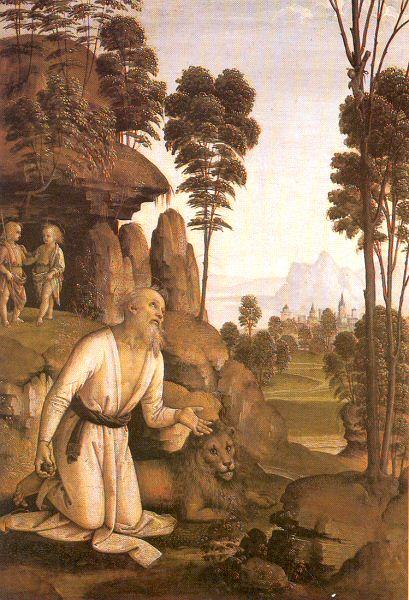PERUGINO, Pietro St. Jerome in the Wilderness Norge oil painting art